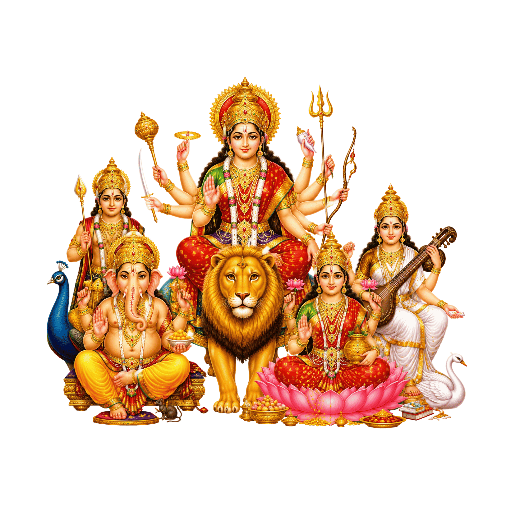 Durga Maa with Family PNG