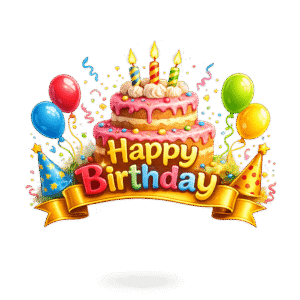 Birthday Cake and Confetti Celebration PNG