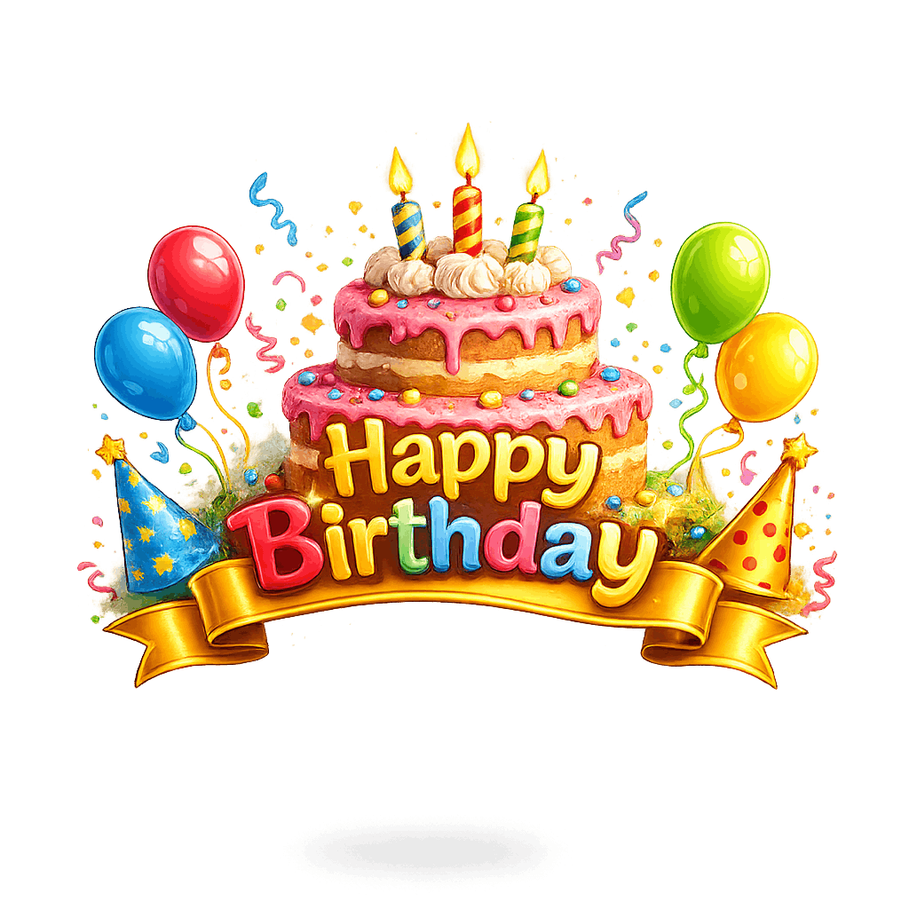 Birthday Cake and Confetti Celebration PNG