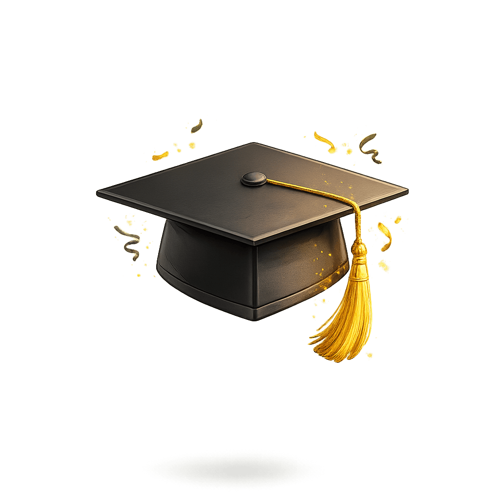 Black Graduation Cap with Golden Tassel PNG