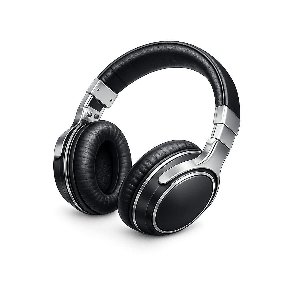 Black and Silver Over-Ear Headphones PNG
