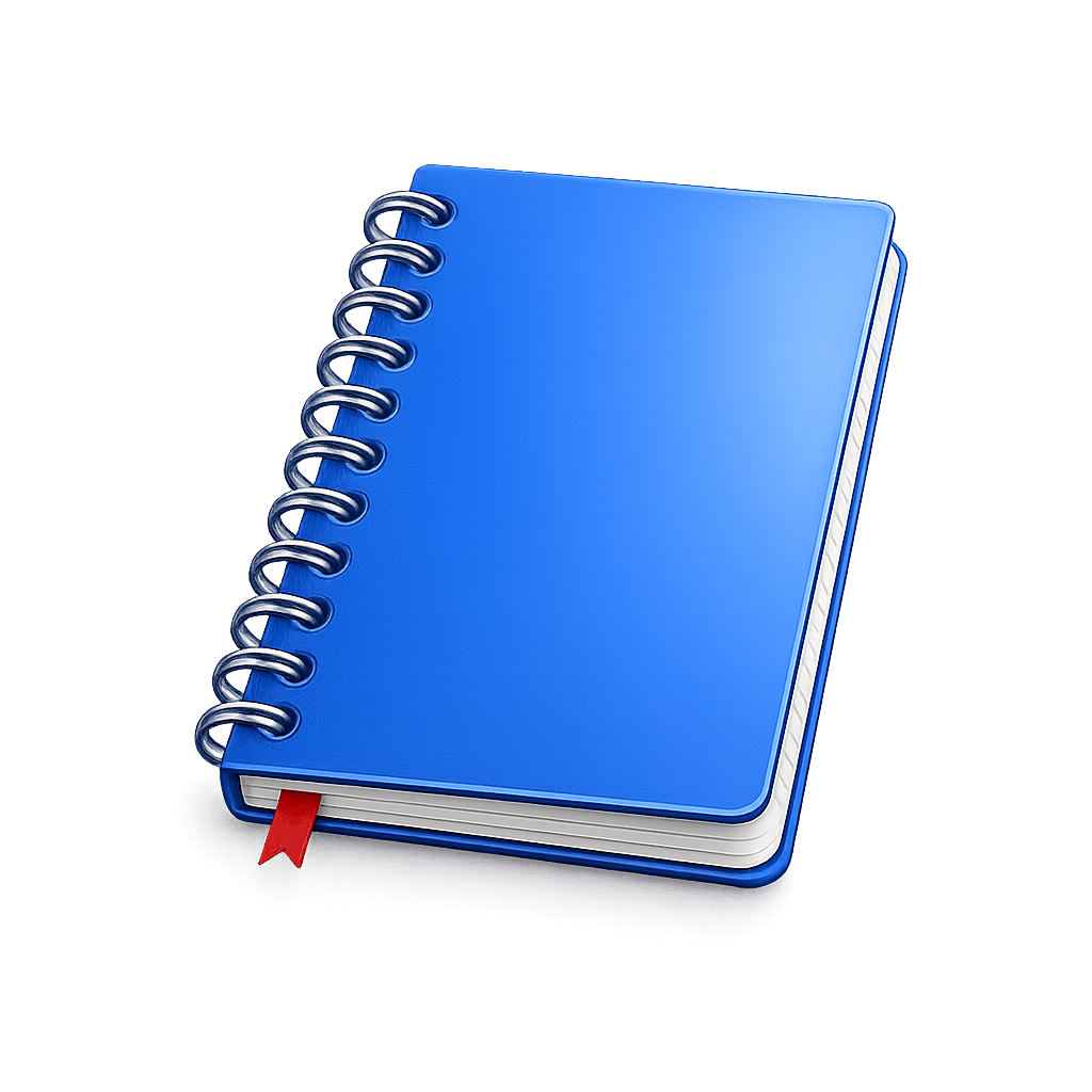 Blue Spiral Notebook with Red Bookmark PNG