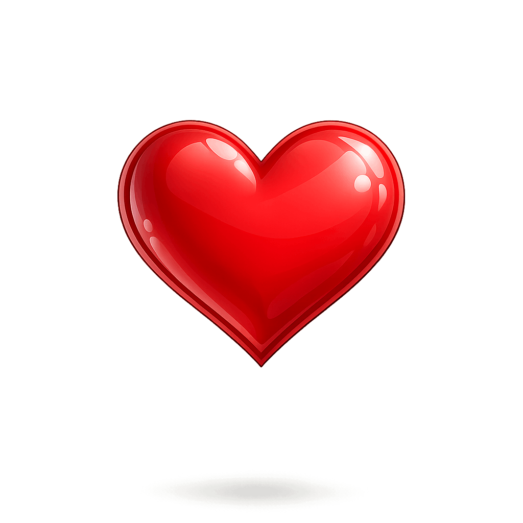 Glossy Red Heart with Soft Shadow PNG