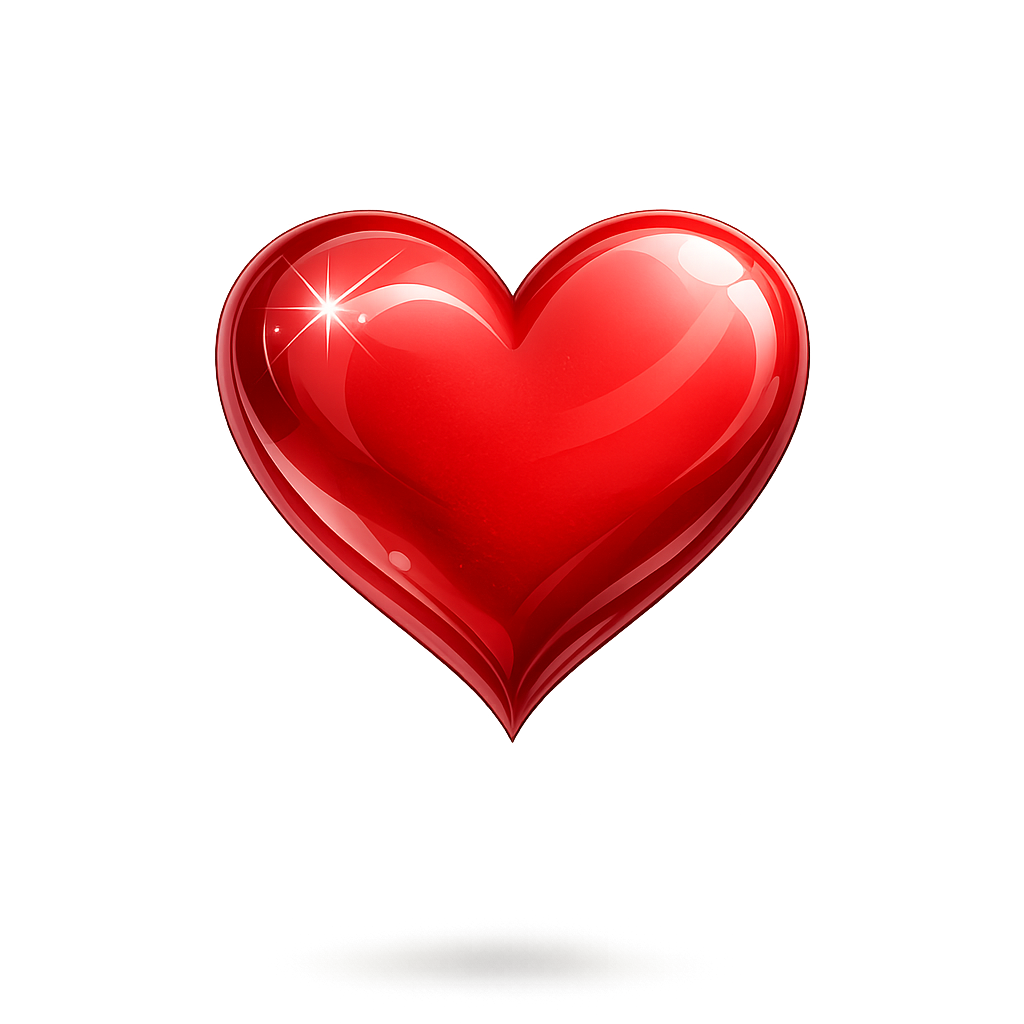 Glossy Red Heart with Sparkles PNG