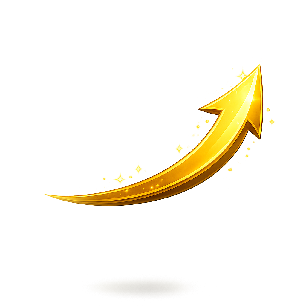 Golden Curved Arrow with Sparkles PNG