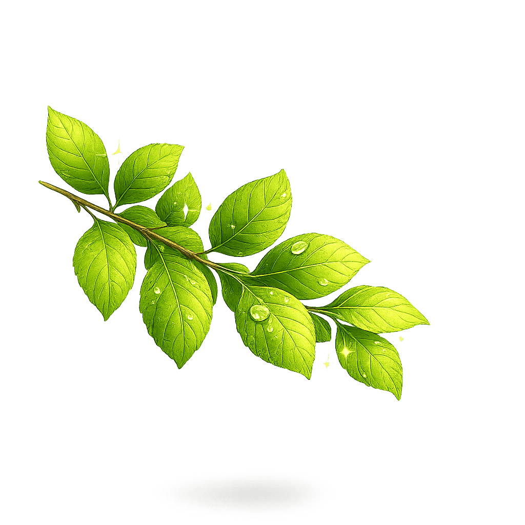 Green Leaf Branch with Dewy Sparkles PNG