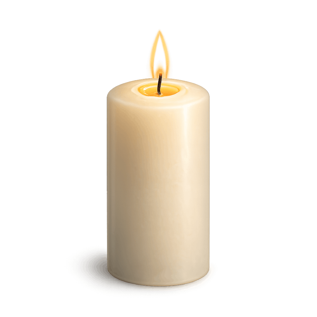 Ivory Candle with Golden Flame PNG