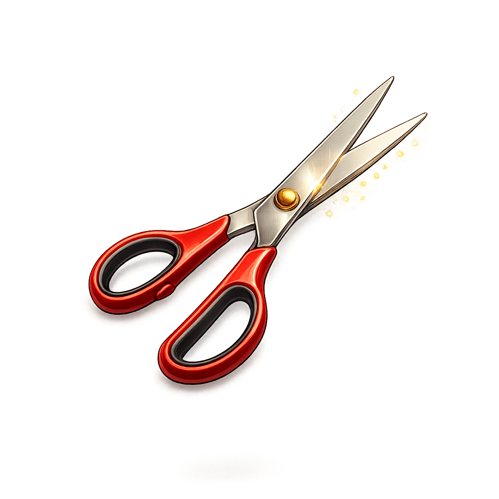 Red-Handled Scissors with Golden Sparkles PNG