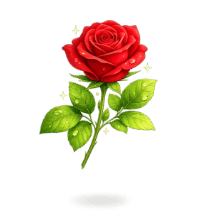 Red Rose with Dewy Leaves PNG