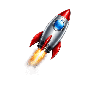 Rocket with Fiery Exhaust Trail PNG