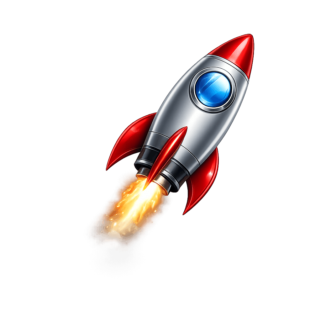 Rocket with Fiery Exhaust Trail PNG