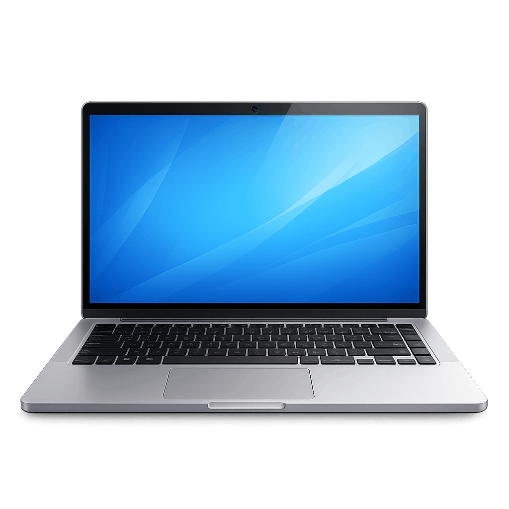 Silver Laptop with Blue Screen PNG