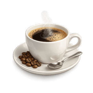Steaming Coffee with Beans and Spoon PNG