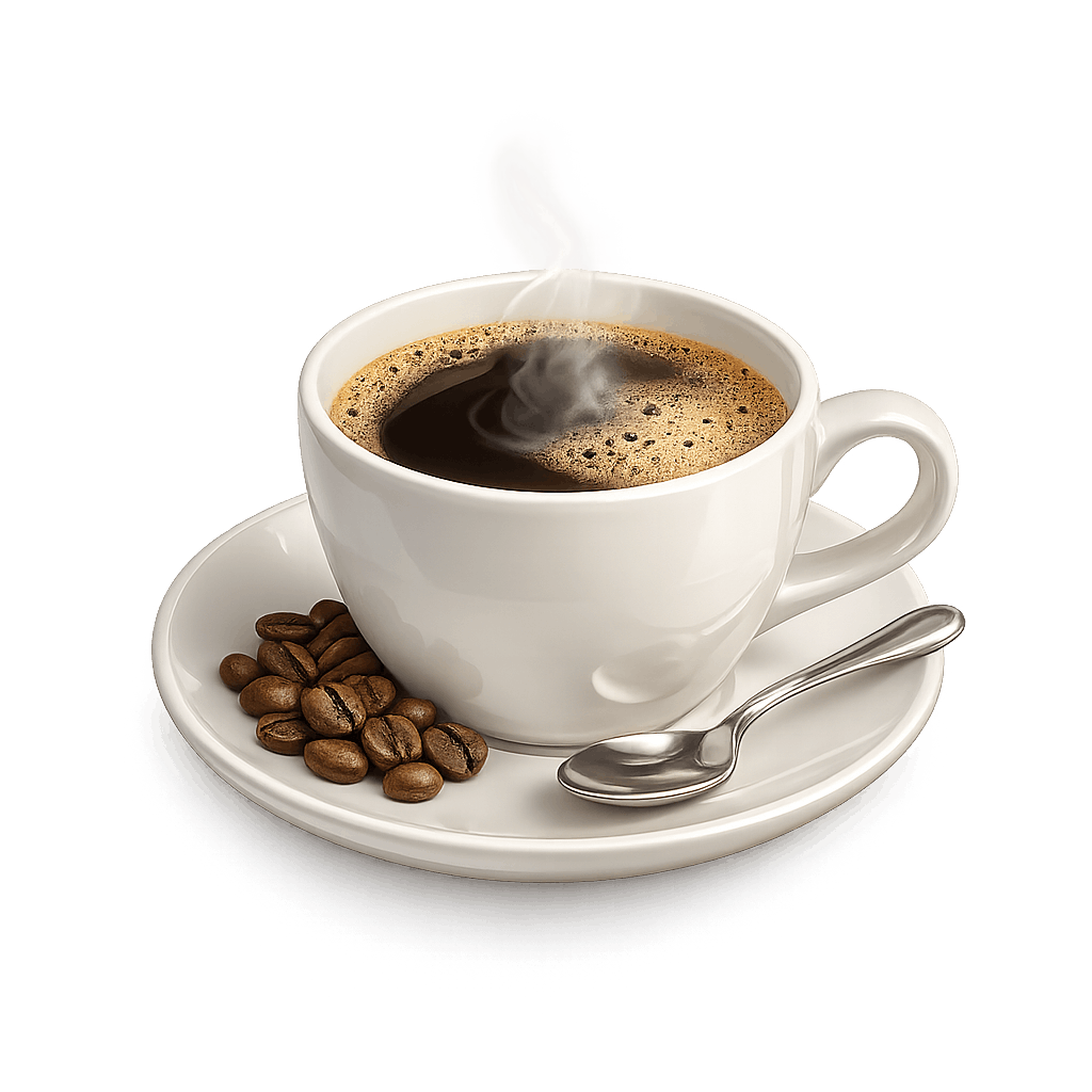 Steaming Coffee with Beans and Spoon PNG