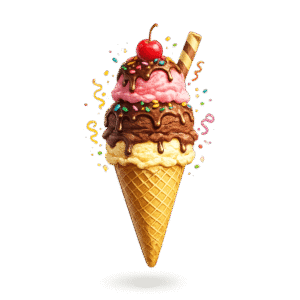 Triple-Scoop Chocolate Drizzle Cone PNG