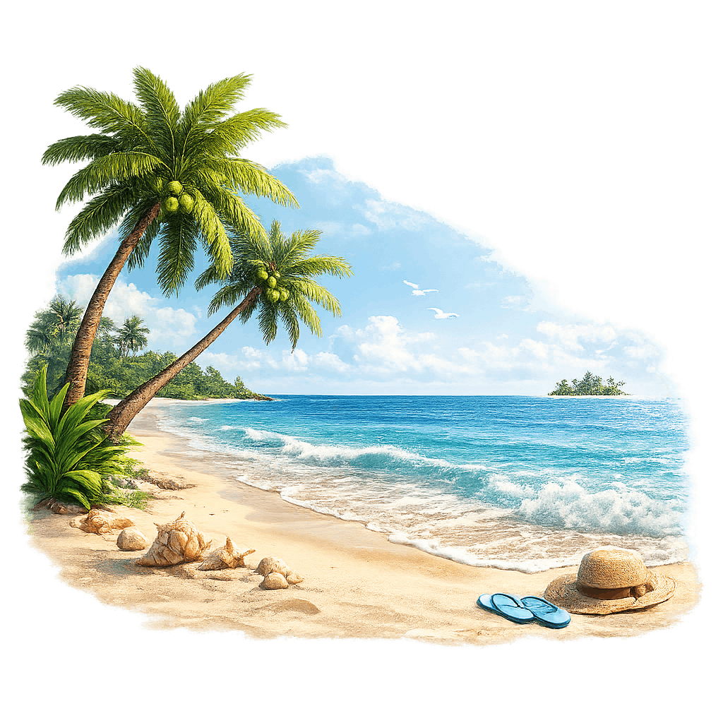 Tropical Paradise with Palm Trees PNG