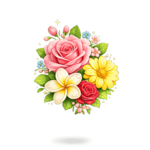 Vibrant Floral Bouquet with Sparkles PNG