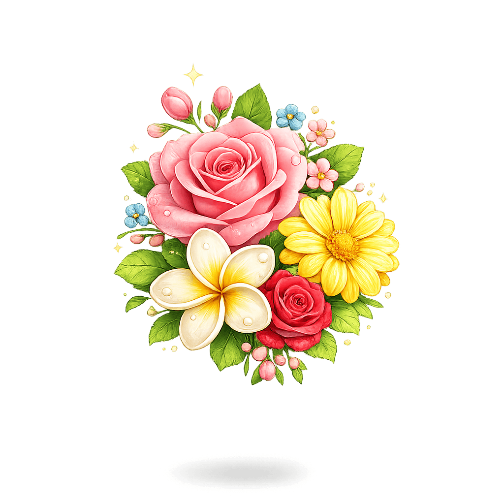 Vibrant Floral Bouquet with Sparkles PNG