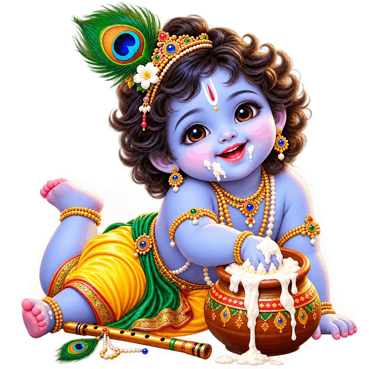 Adorable Baby Krishna with Butter Pot PNG