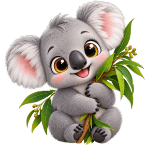 Adorable Koala Hugging Eucalyptus Branch PNG