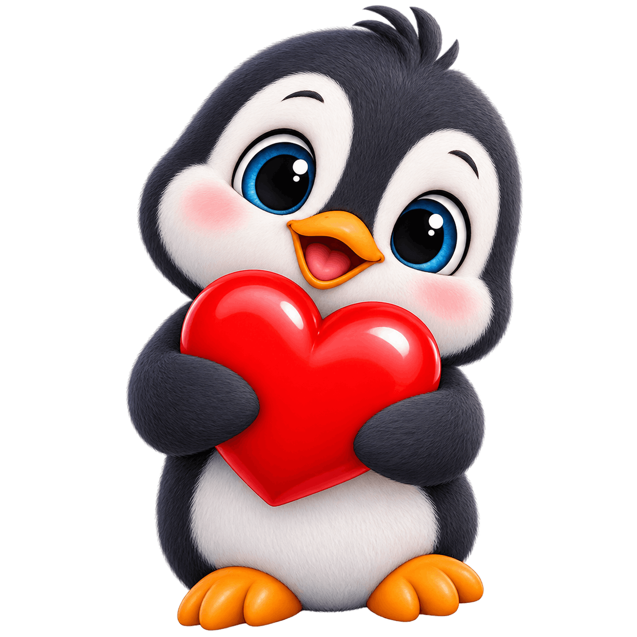 Adorable Penguin Hugging a Shiny Heart PNG