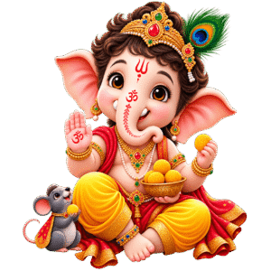 Bal Ganesh with Ladoos and Mouse PNG