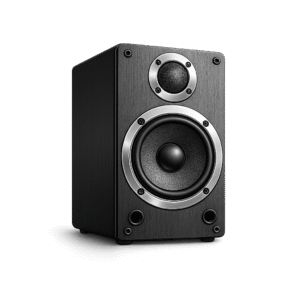 Black Bookshelf Speaker with Silver Accents PNG