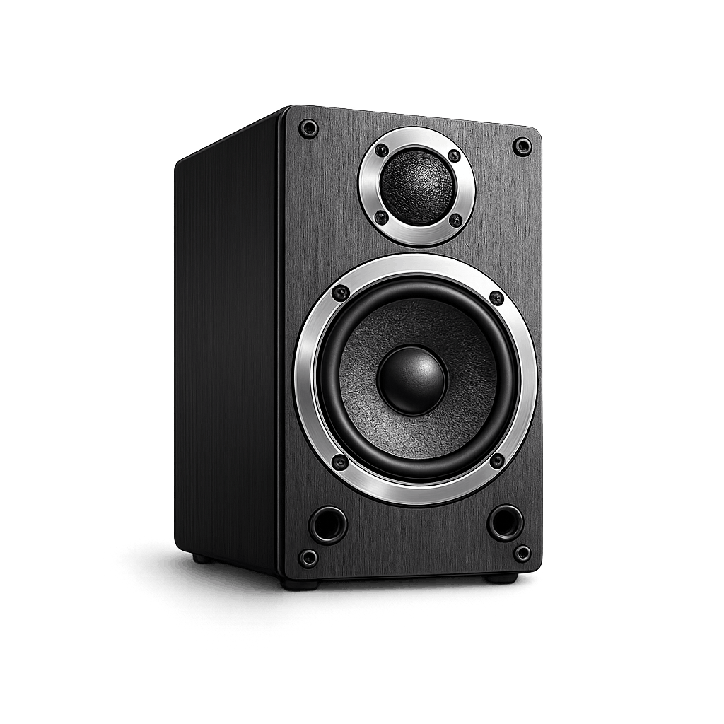 Black Bookshelf Speaker with Silver Accents PNG
