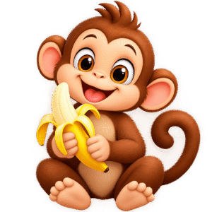 Cheerful Monkey with Banana PNG