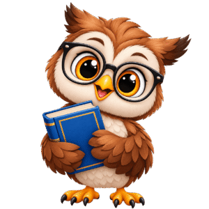 Cheerful Owl Scholar with Book PNG