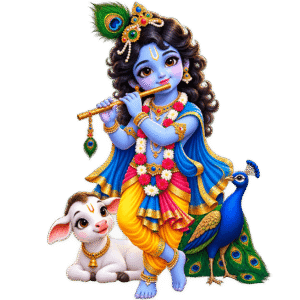 Chibi Krishna with Calf and Peacock PNG