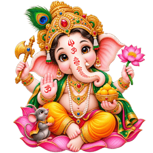 Cute Jewel-Toned Ganesha with Mouse Companion PNG