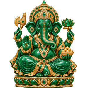 Emerald Jade Ganesha with Golden Ornaments PNG