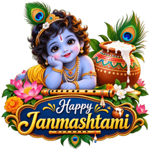 Festive Baby Krishna Janmashtami Celebration PNG