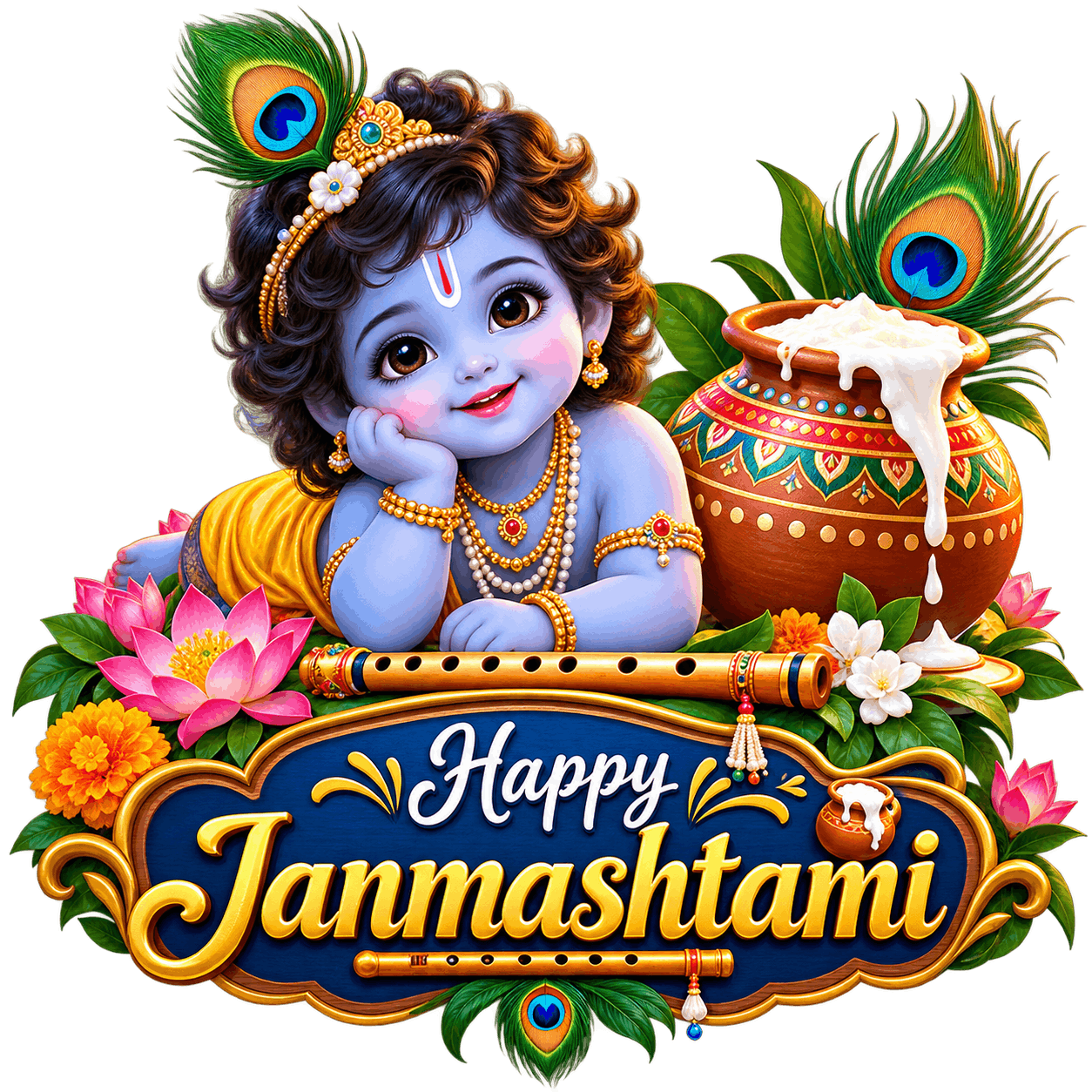 Festive Baby Krishna Janmashtami Celebration PNG