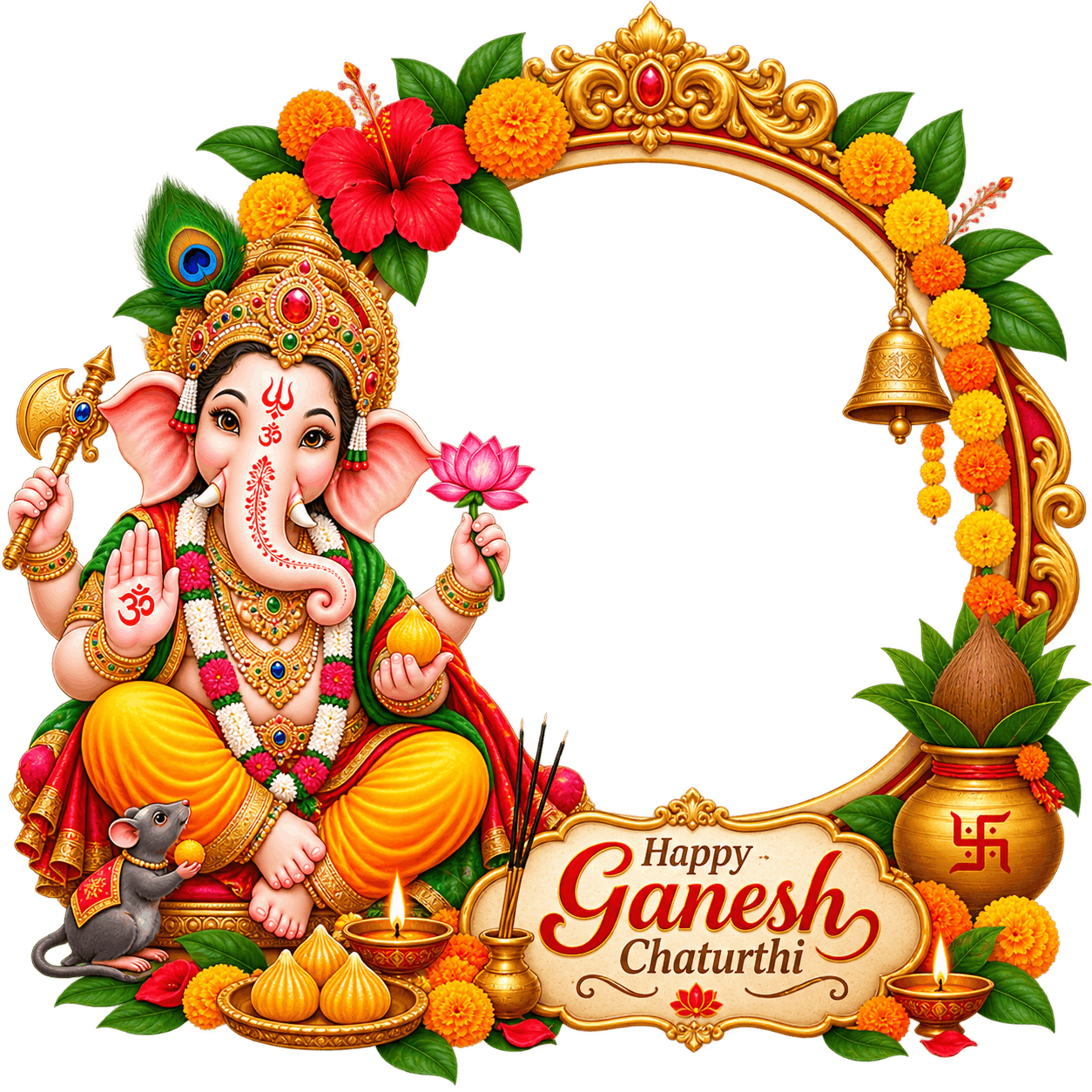 Festive Ganesh Chaturthi Decorative Frame PNG