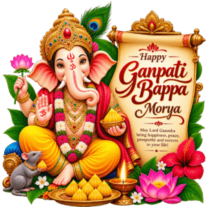 Festive Ganpati Bappa Greeting Sticker PNG