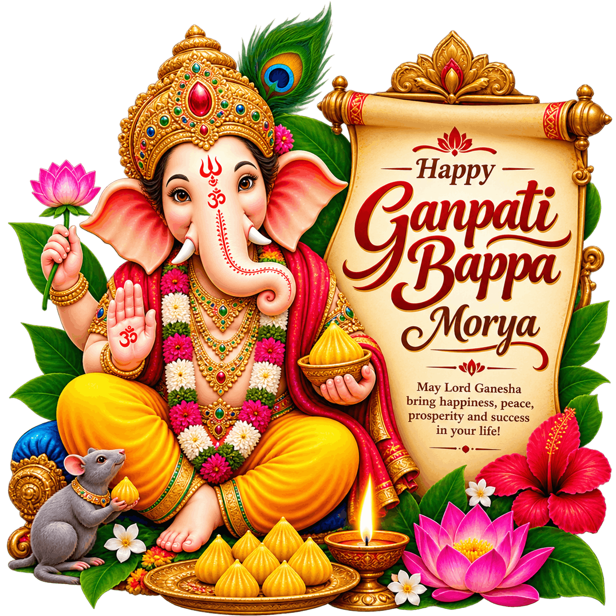 Festive Ganpati Bappa Greeting Sticker PNG