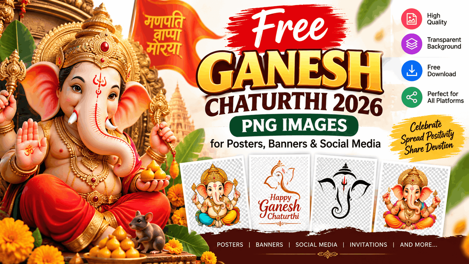 Best Free Ganesh Chaturthi PNG Images for Invitations, Posters & Festival Designs