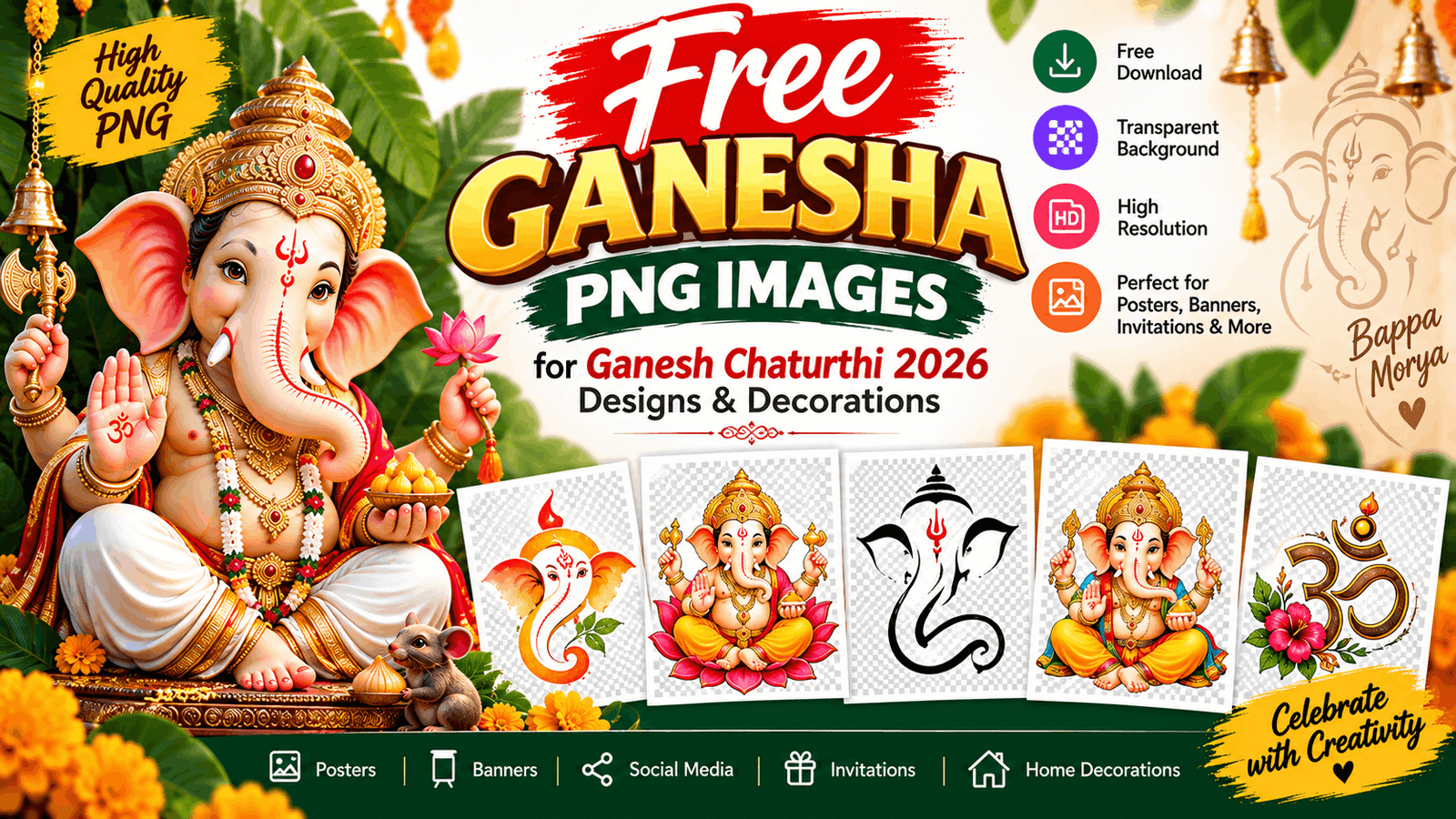 Free Ganesha PNG Images for Ganesh Chaturthi 2026 Designs & Decorations