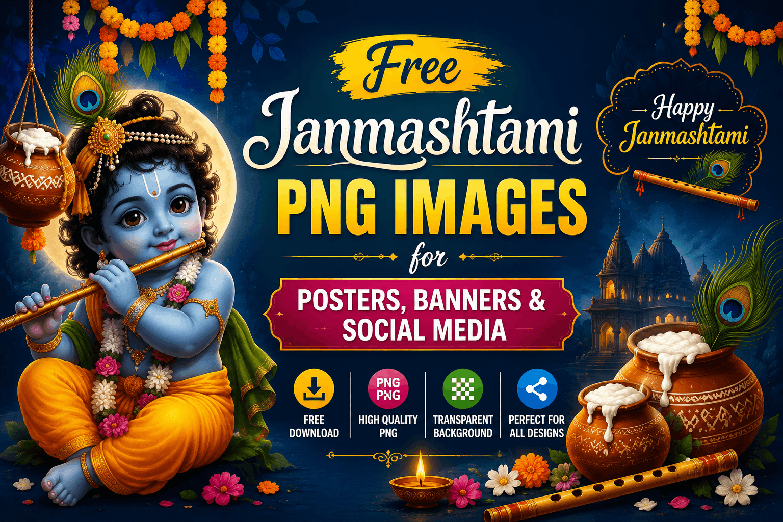 Free Janmashtami PNG Images for Posters, Banners & Social Media