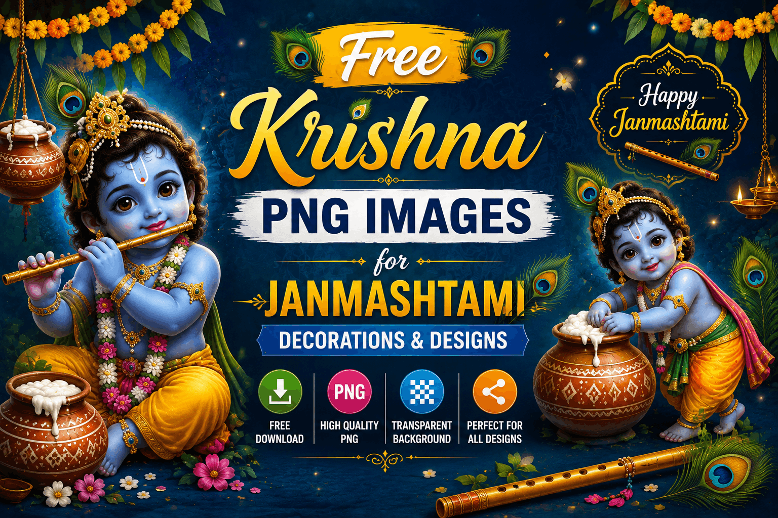 Free Krishna PNG Images for Janmashtami Decorations & Designs