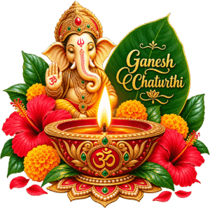 Ganesh Chaturthi Diya and Ganesha Blessings PNG