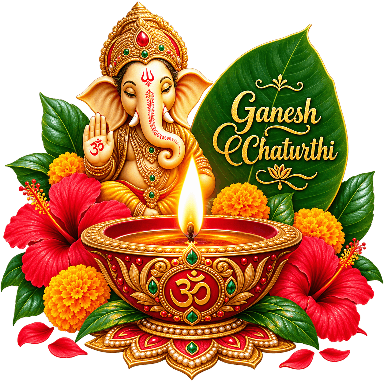 Ganesh Chaturthi Diya and Ganesha Blessings PNG