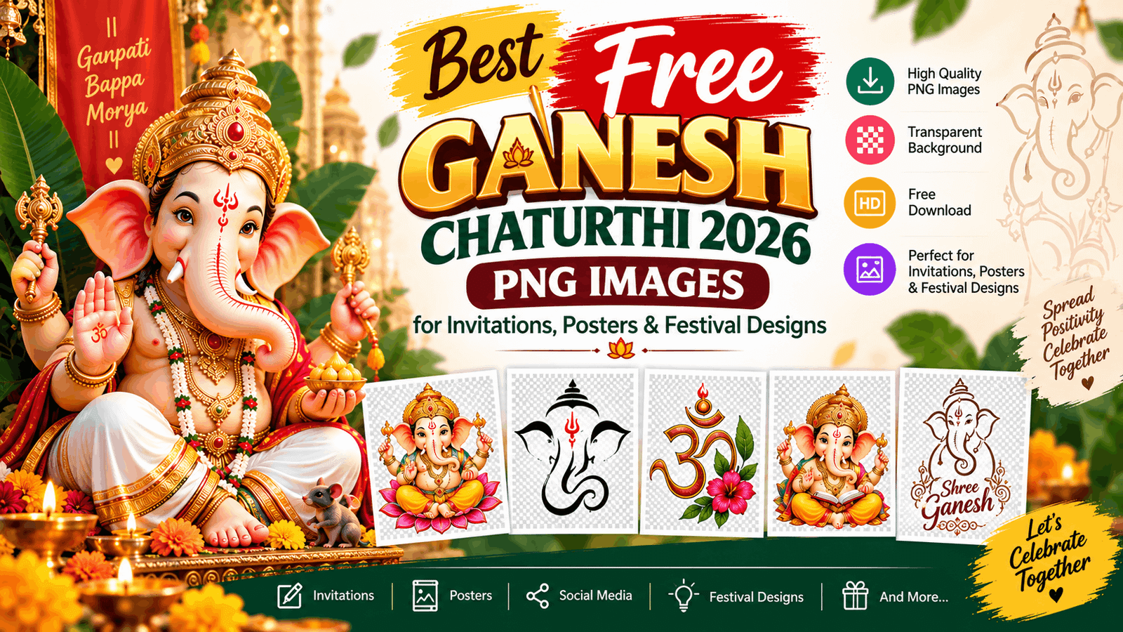 Free Ganesh Chaturthi 2026 PNG Images for Posters, Banners & Social Media
