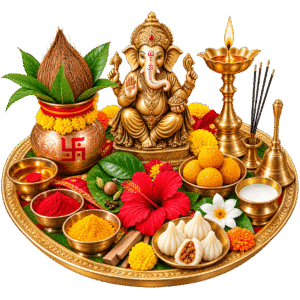 Ganesha Puja Thali with Festive Offerings PNG