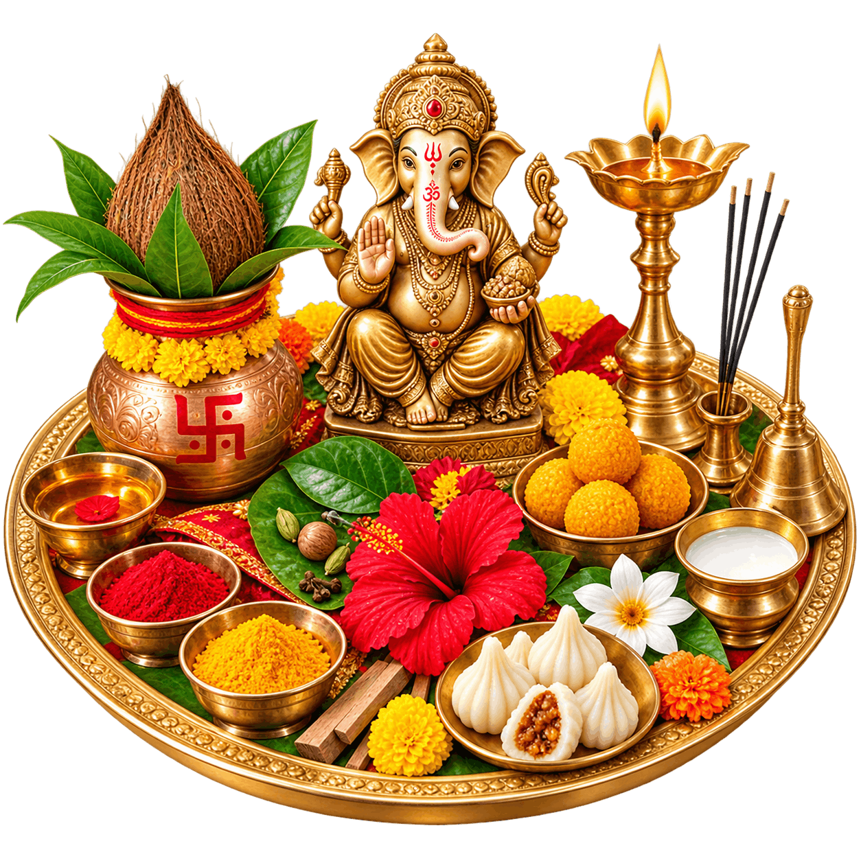 Ganesha Puja Thali with Festive Offerings PNG