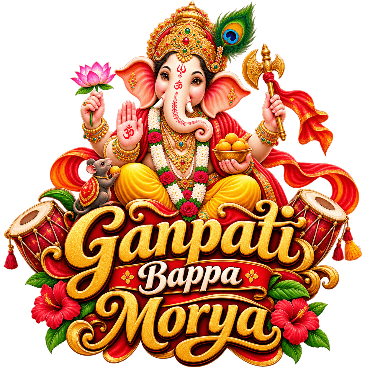 Ganpati Bappa Morya Festive Emblem PNG