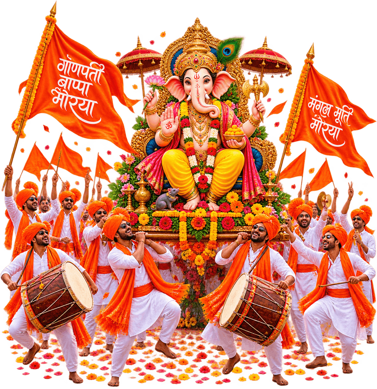Ganpati Procession of Joy and Devotion PNG