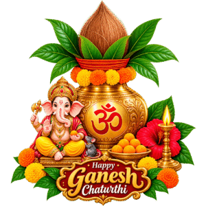 Golden Ganesh Chaturthi Kalash Celebration PNG